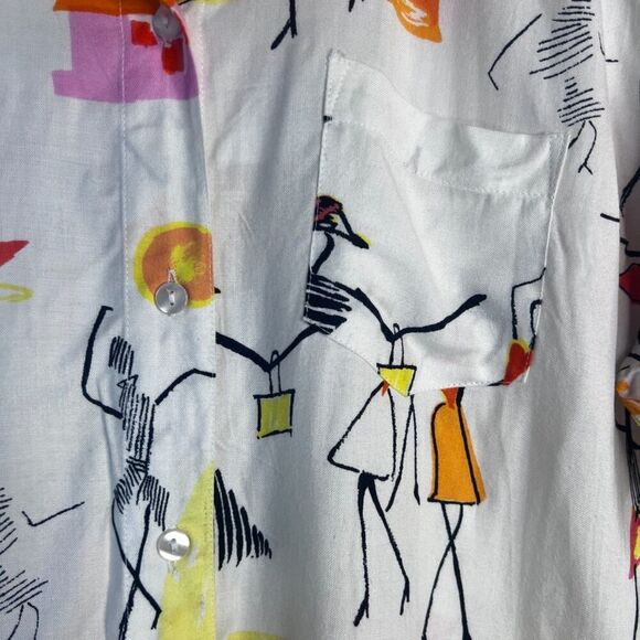 New Direction NWT Novelty Print Cotton Button Up Stick Figure Women Small - Picture 5 of 11